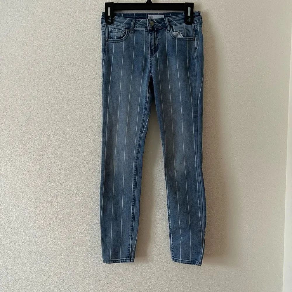 RSQ Jeans Ibiza Skinny Blue White Striped Medium Wash Stretch Girls Size 12